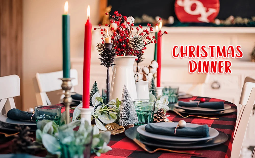 Holiday Plaid Tablecloth with Ruffle Trim – Christmas Dining & Party Table Cover