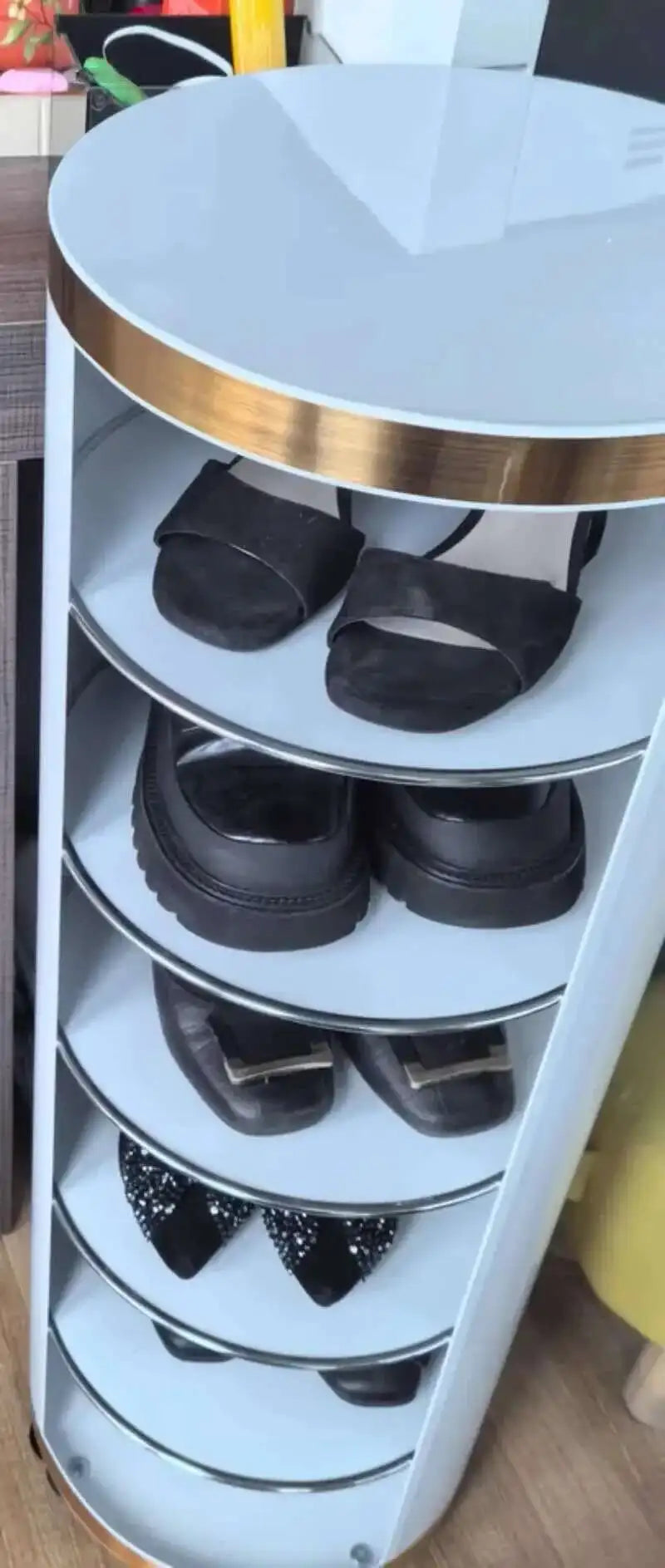 Multi-Layer Rotating Round Shoe Cabinet – Steel Frame Dustproof Shoe Storage Rack with Large Capacity Entryway Organizer