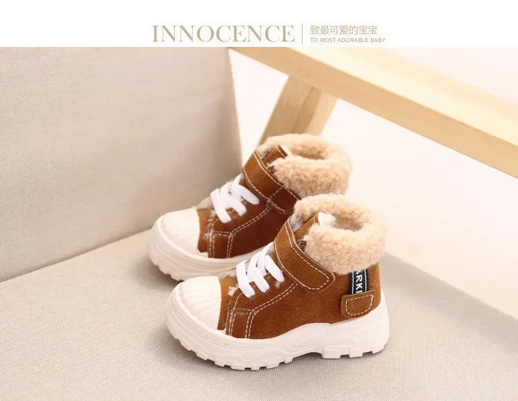 Children's Winter Warm Boots – Boys' & Girls' Waterproof Cotton Shoes with Thick Velvet Lining