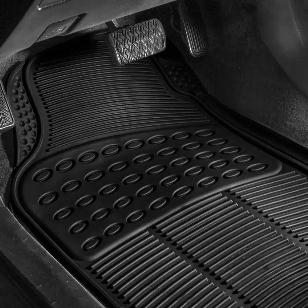 Universal All-Weather Rubber Car Floor Mats – Heavy-Duty Non-Slip 3-Piece Set, Black