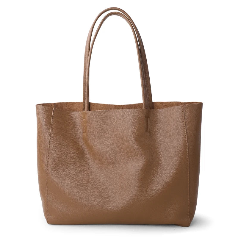 Women’s Casual Leather Tote Bag – Large Soft Cowhide Shoulder Purse for Shopping & Travel