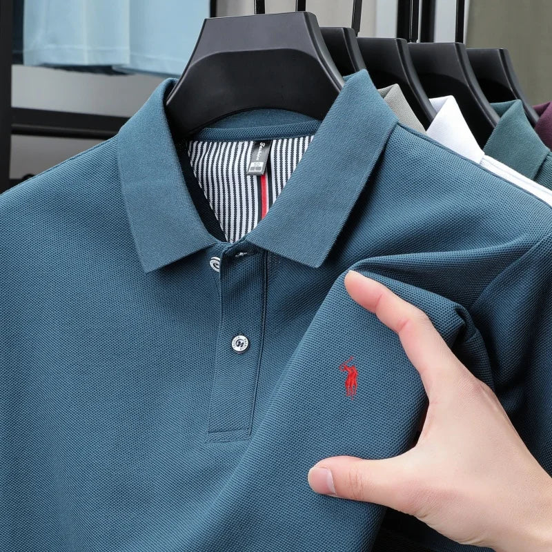 Men’s 100% Pure Cotton Breathable Short Sleeve Polo Shirt – Luxury Embroidered, Loose Fit Casual & Summer Business Wear