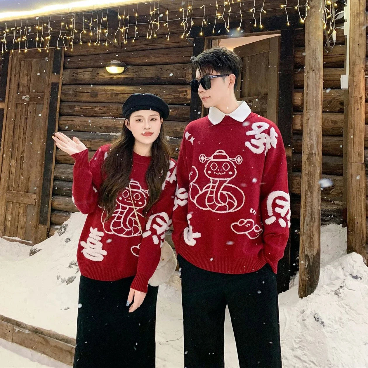 New Year Matching Family Red Chinese Sweater Father Mother and Daughter Son Snake Knit Jumper Infant Baby Knit Romper