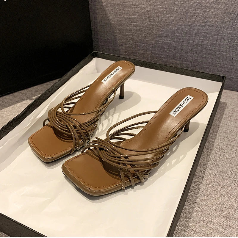 Concise Narrow Band Women's Slippers – Fashion Thin Heel Party Mules / Slide Pumps