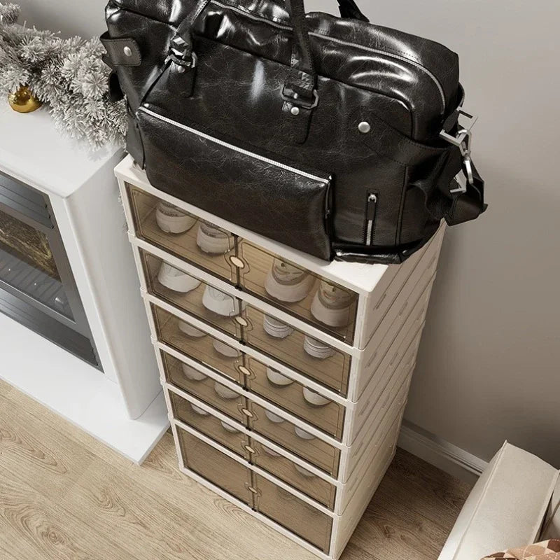 Foldable Shoe Storage Cabinet with Transparent Doors