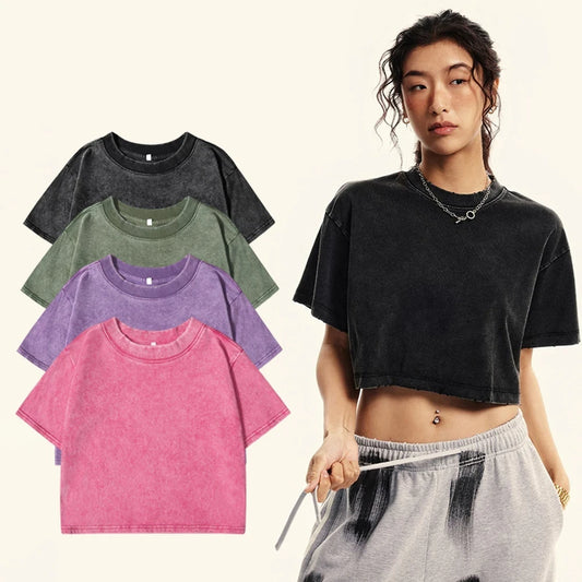 Slim Washed Women Fashion Soft Cotton T- ShirtS Casual Sport Short Sleeve Cool Retro Clothing Female