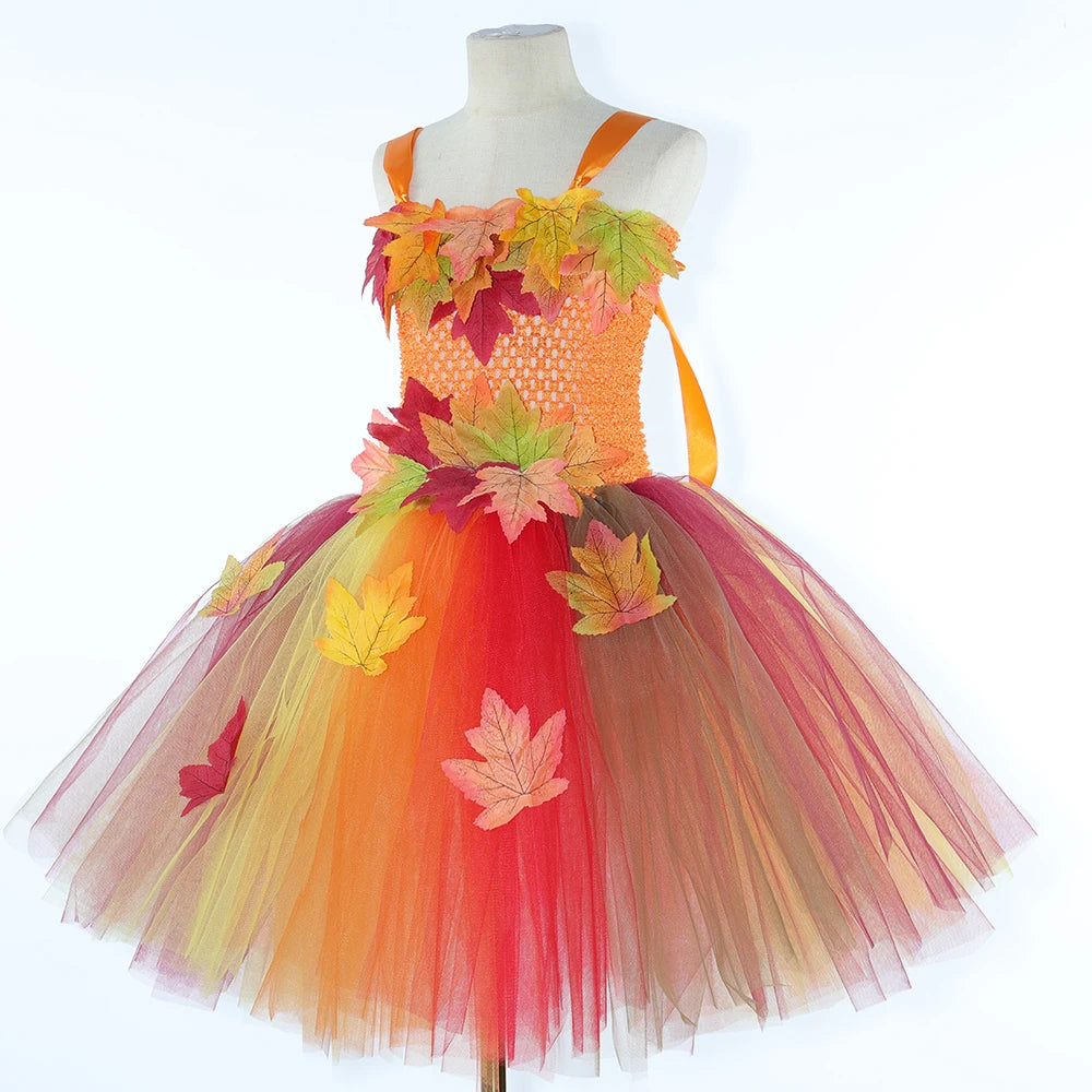 Girls' Autumn Maple Leaf Fairy Costume Dress