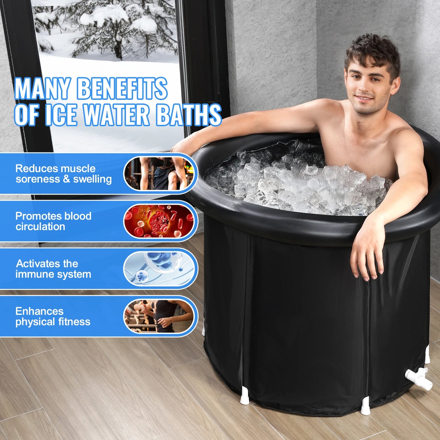 Portable Ice Bath Tub for Cold Water Therapy – Inflatable Plunge Pool for Athletes, Outdoor Ice Barrel Recovery Tub