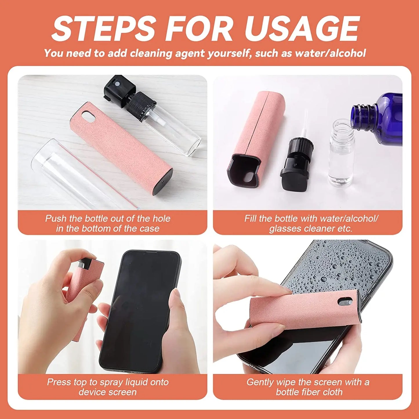 2-in-1 Portable Phone & Tablet Screen Cleaner Spray with Microfiber Cloth – Touchscreen & Glass Cleaning Set