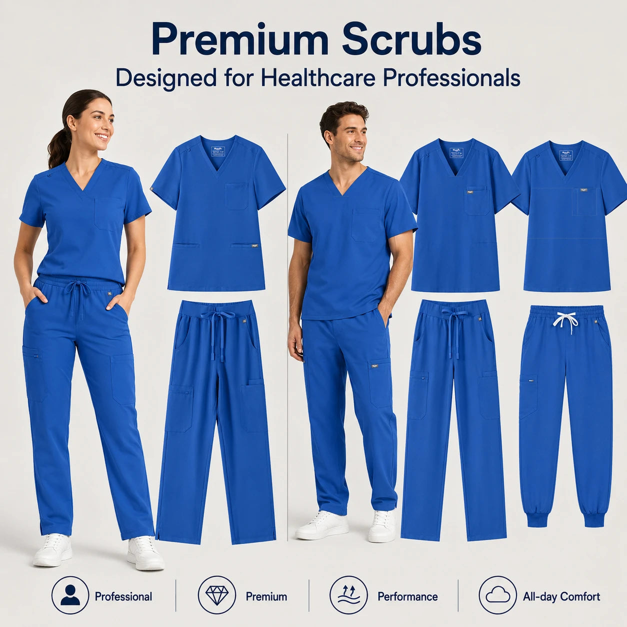 Medical Scrubs Set – V-Neck Top & Pants for Men and Women