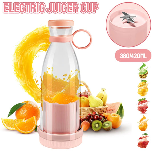 Electric Fruit Juicer Cup – 380ml/420ml USB Rechargeable Portable Blender, Smoothie Maker & Juice Bottle