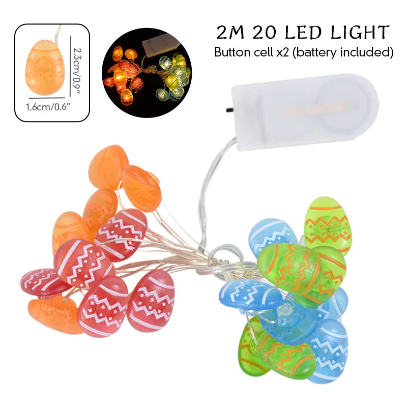 2/1 meter Easter String Lights for Home Decor 20 LED Glowing Easter Bunny Egg Carrot Fairy Light Ornament Decorations