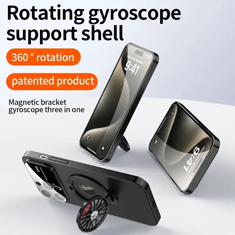 MagSafe Rotating Gyro Stand Phone Case with Camera Lens Protection for iPhone 16/15/14/13/12/11 Pro Max & Plus