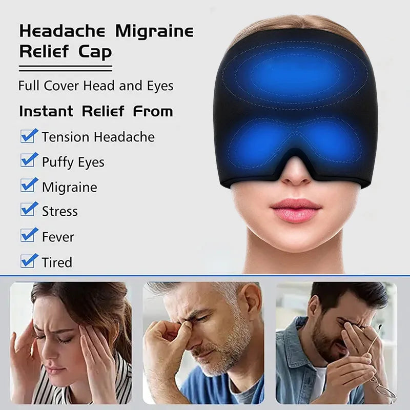 Reusable Gel Ice Therapy Cap, Cooling Head Wrap and Eye Mask for Headaches & Migraines