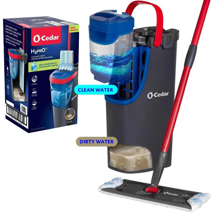 O-Cedar H2pro Flat Mop System – Dual-Tank Design Separates Clean & Dirty Water, Compact Cleaning Mop