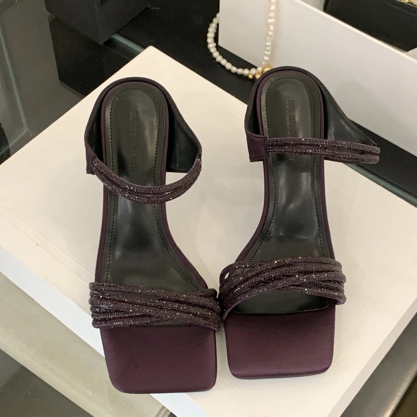 Women’s Open Toe High Heel Sandals with Rhinestone Spaghetti Straps | Party & Dress Shoes