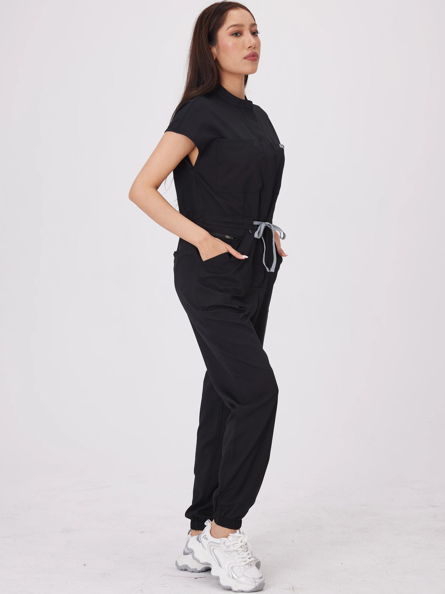 Women's Short Sleeve Medical Scrub Jumpsuit – Hospital Uniform with Pockets