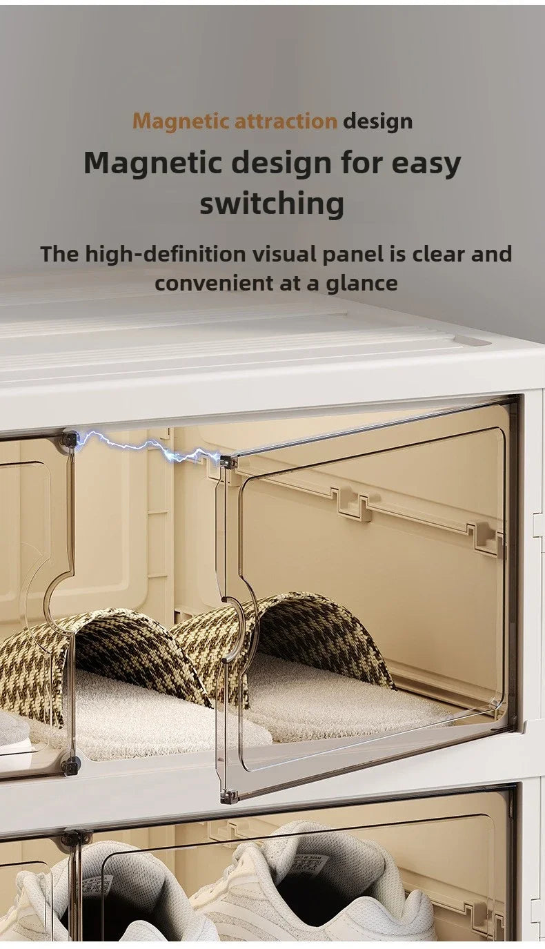 Foldable Shoe Storage Cabinet with Transparent Doors