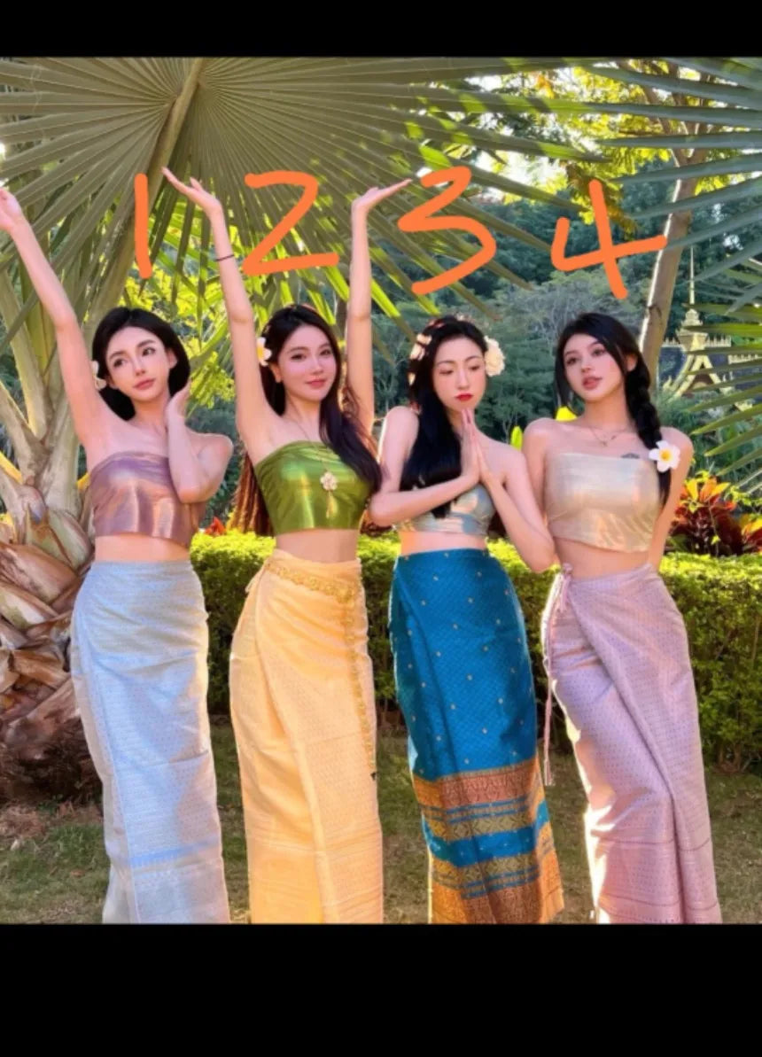 Women’s Thai Traditional Clothing Set (2-Piece) – Dai Minority Ethnic Dress, Retro National Costume for Dance, Cultural Events & Photoshoots