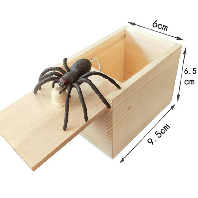 Pop-Out Spider Prank Box – Handmade Wooden Scare Box with Rubber Spider, Funny Surprise Joke Toy for Parties and Halloween