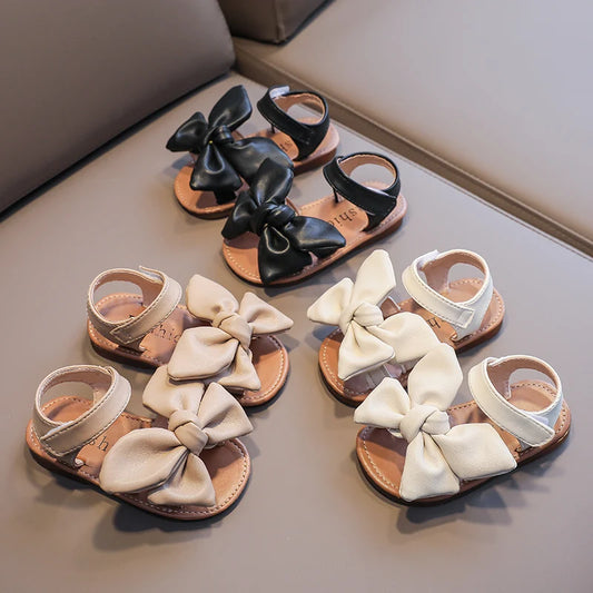 Girls’ Summer Sandals with Big Bowtie – PU Leather, Sizes 21-30 | Sweet, Stylish, and Flexible Kids’ Flats in Three Lovely Colors