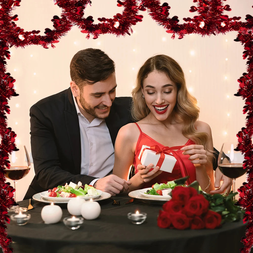 2M Red Heart Tinsel Garland – Metallic Twist Streamer for Valentine’s Day, Weddings, and Party Decorations