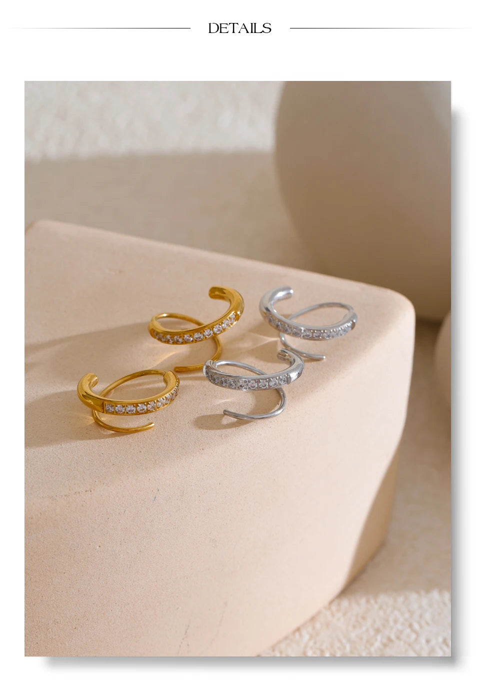 Stainless Steel Twisted Hoop Earrings with Cubic Zirconia for Women – Double-Look Design, Waterproof Fashion Jewelry