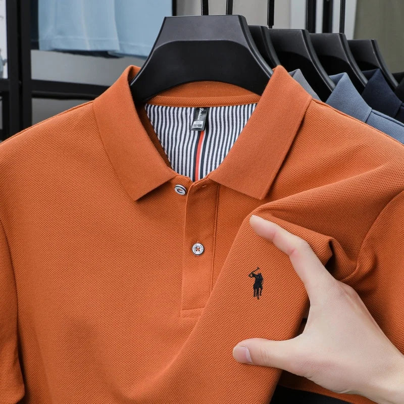 Men’s 100% Pure Cotton Breathable Short Sleeve Polo Shirt – Luxury Embroidered, Loose Fit Casual & Summer Business Wear