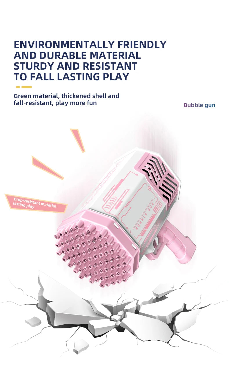 Automatic 69-Hole Bubble Gun Machine with Lights – Soap Bubble Blower Toy for Kids