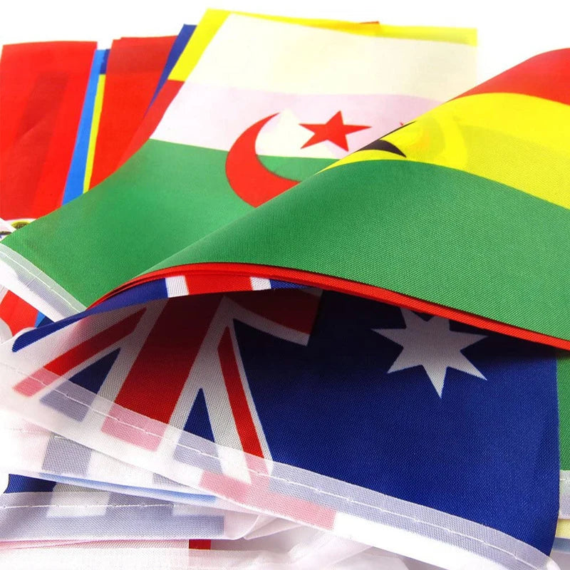 48pcs 2026 Mini Football Country Flags (14×21cm) – Hanging Bunting Flags for Bar, Party & Decoration