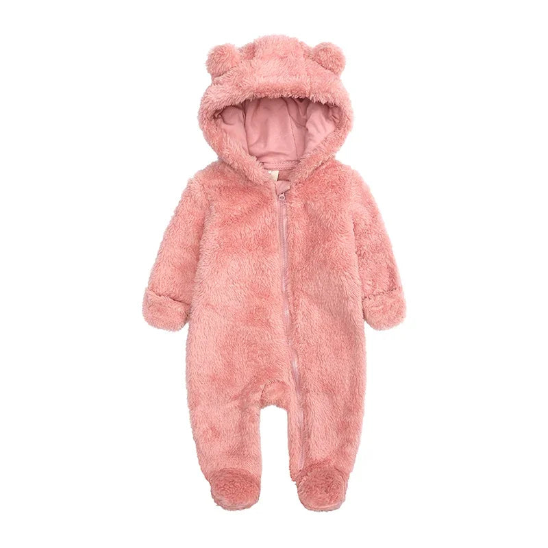 Baby Fleece Hooded Romper – Winter Zipper Bodysuit for Newborns & Infants (0–24 Months)