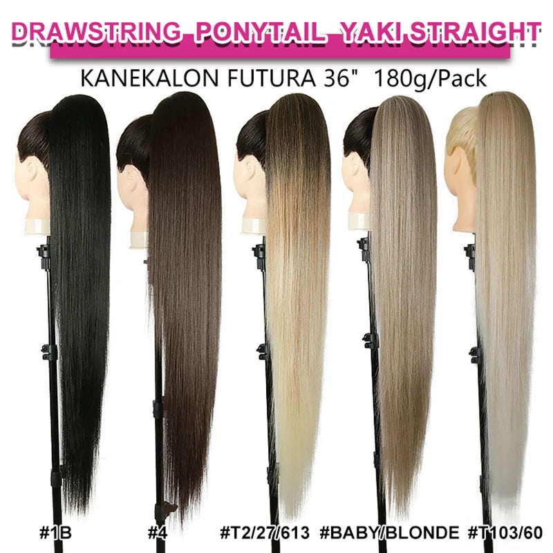 36-Inch Synthetic Drawstring Ponytail Hair Extension – Ombre Blonde, Women’s Hairpiece