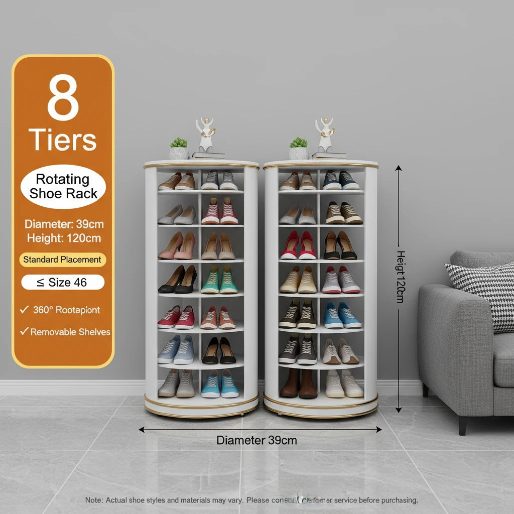 Multi-Layer Rotating Round Shoe Cabinet – Steel Frame Dustproof Shoe Storage Rack with Large Capacity Entryway Organizer