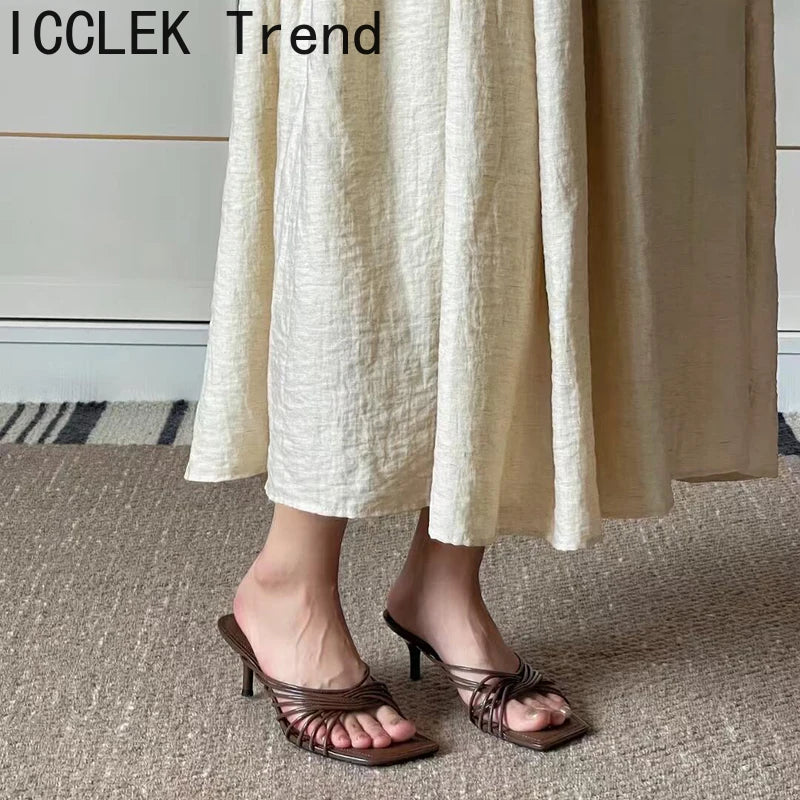 Concise Narrow Band Women's Slippers – Fashion Thin Heel Party Mules / Slide Pumps