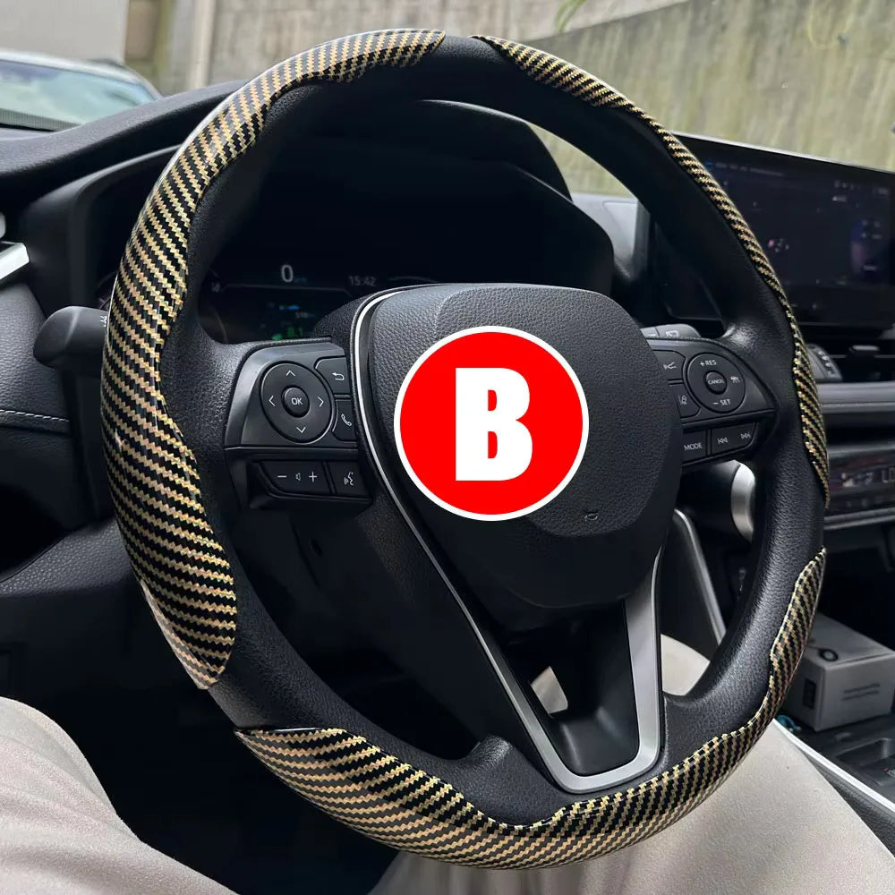 38 cm Car Steering Wheel Cover Set, 3-Piece Glossy Carbon Fiber Look Trim for Round Steering Wheels