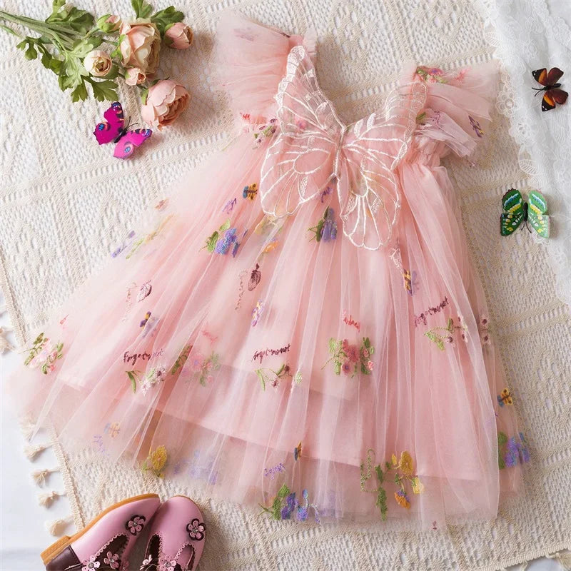 1-5Yrs Baby Girl Clothes for Birthday Party Toddler Flower Elegant Embroidery Dresses New 3D Butterfly Baby Dress Sweet Outfits