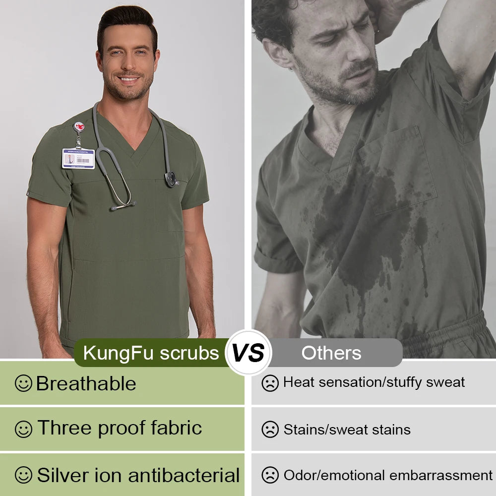 Men's Antibacterial Surgical Scrubs Set — Soft Breathable 2-Piece Medical Uniform