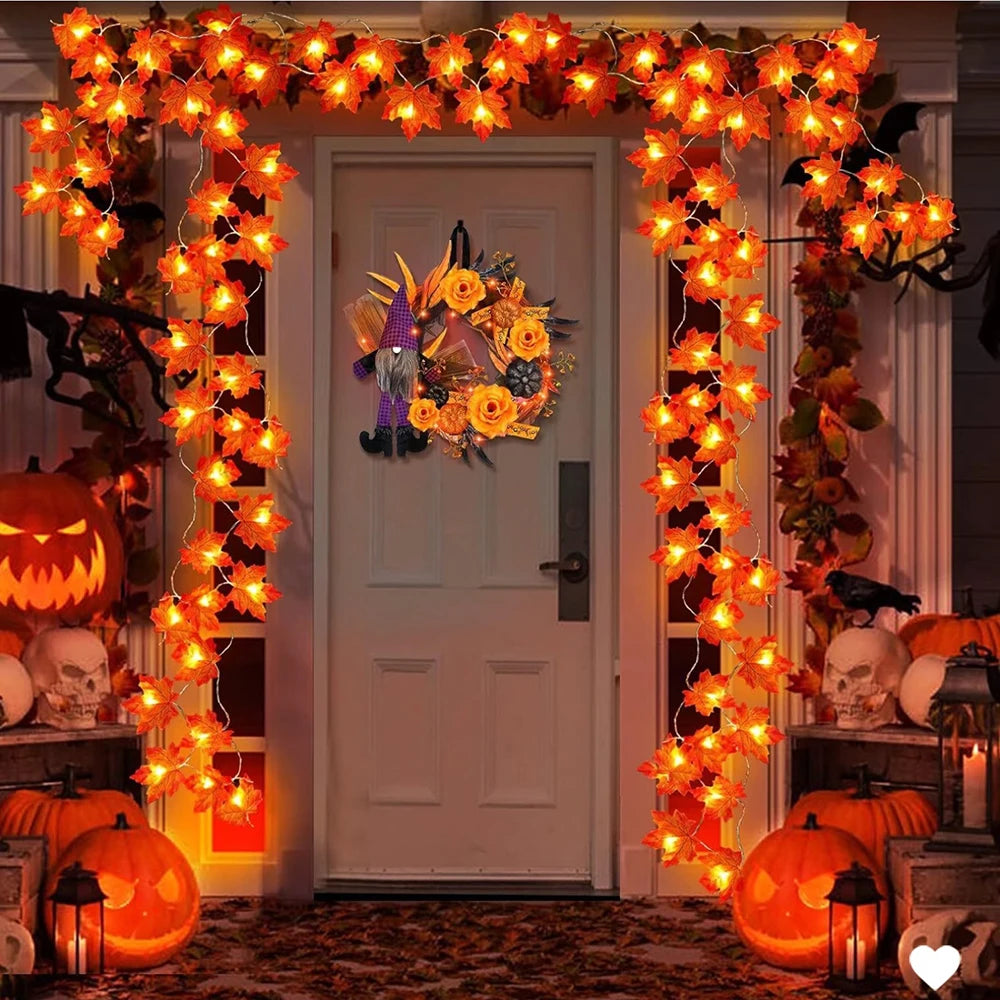 Autumn Maple Leaf LED Garland String Lights for Halloween & Christmas