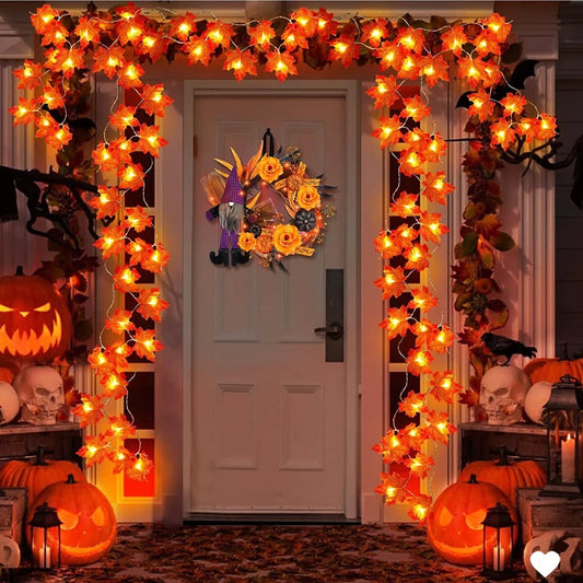 Autumn Maple Leaf LED Garland String Lights for Halloween & Christmas