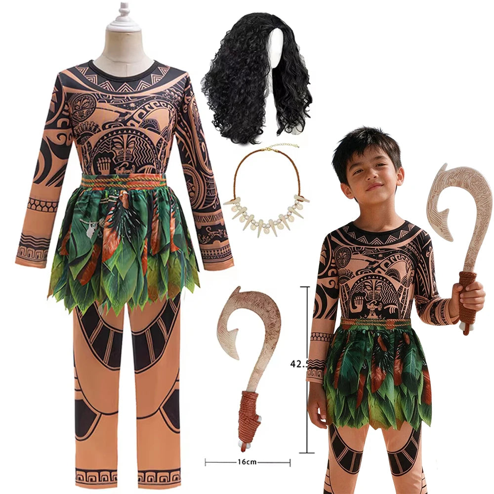 Kids Polynesian Demi God Tattoo Print Costume Pants Set