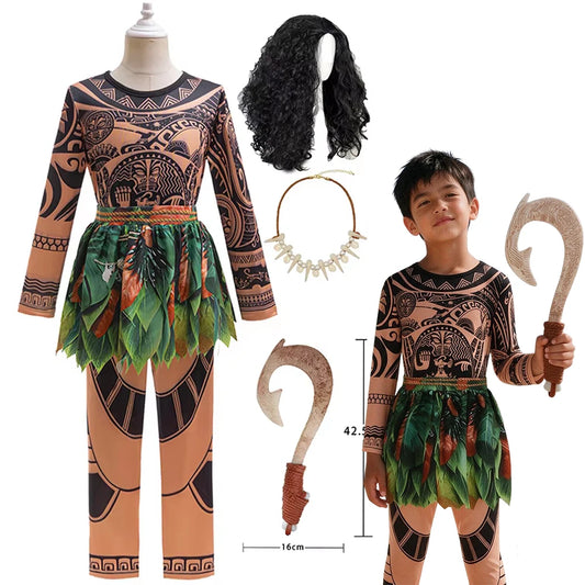 Kids Polynesian Demi God Tattoo Print Costume Pants Set