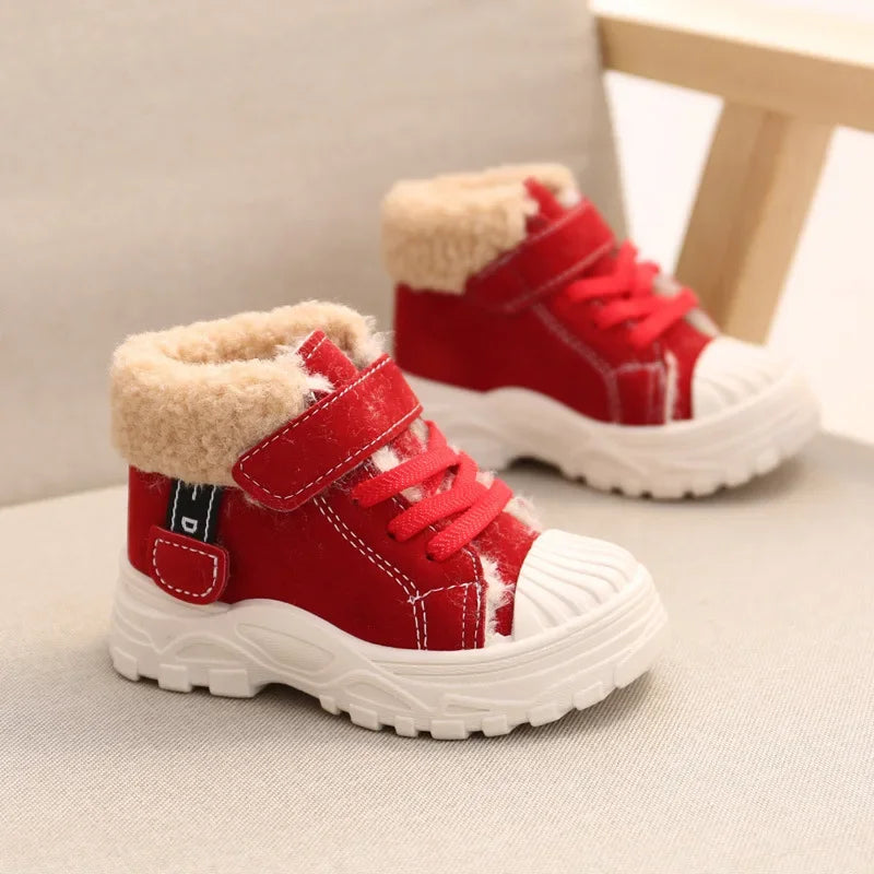 Children's Winter Warm Boots – Boys' & Girls' Waterproof Cotton Shoes with Thick Velvet Lining