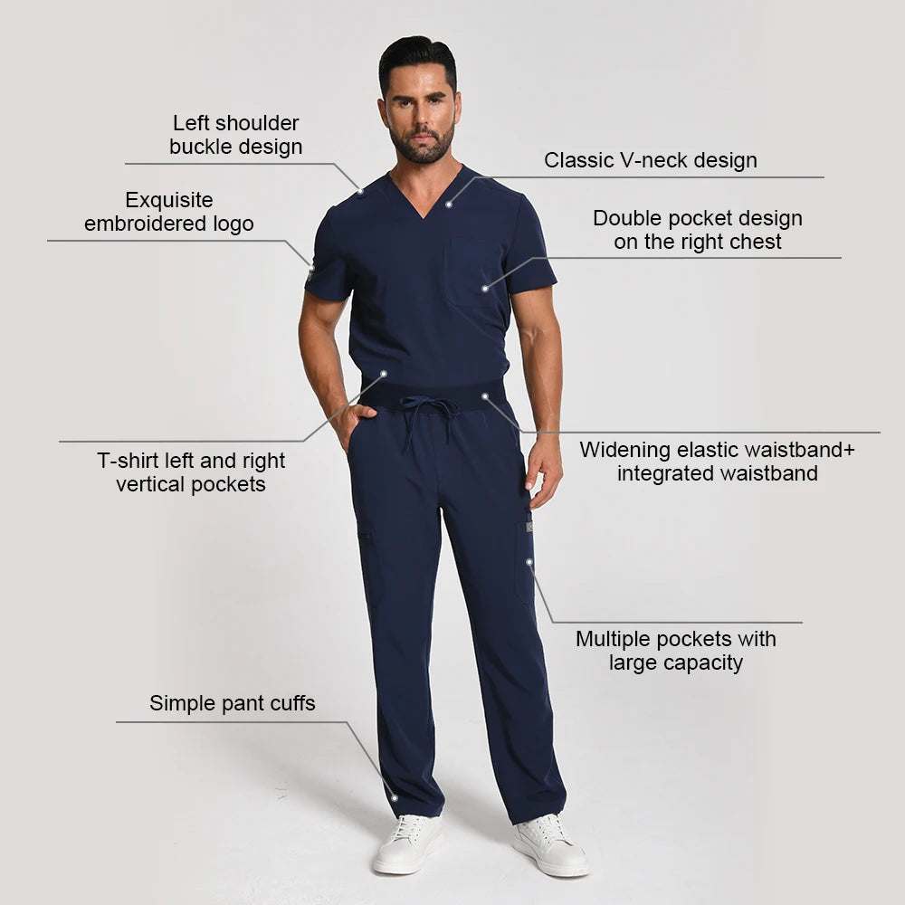 Men's Silver Ion Antibacterial Scrubs Set — Soft Stretch 2-Piece Medical Uniform