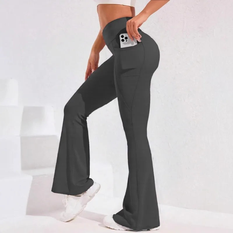 Women's High-Waist Flare Leg Yoga Pants with Pocket