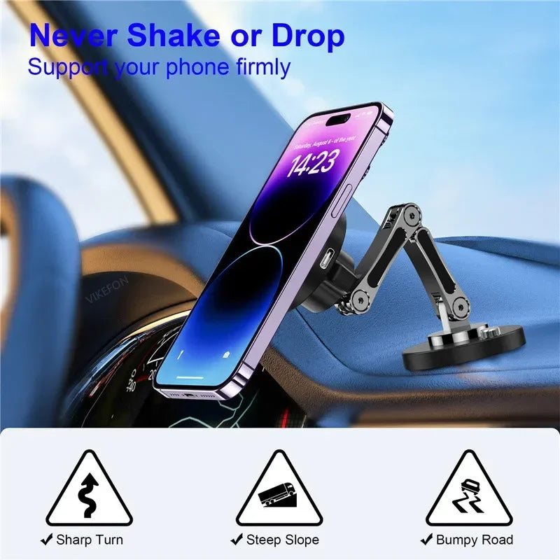 15W Magnetic Wireless Car Charger Mount – Strong MagSafe Phone Holder with 360° Rotation & Fast Charging for iPhone 15/14/13/12