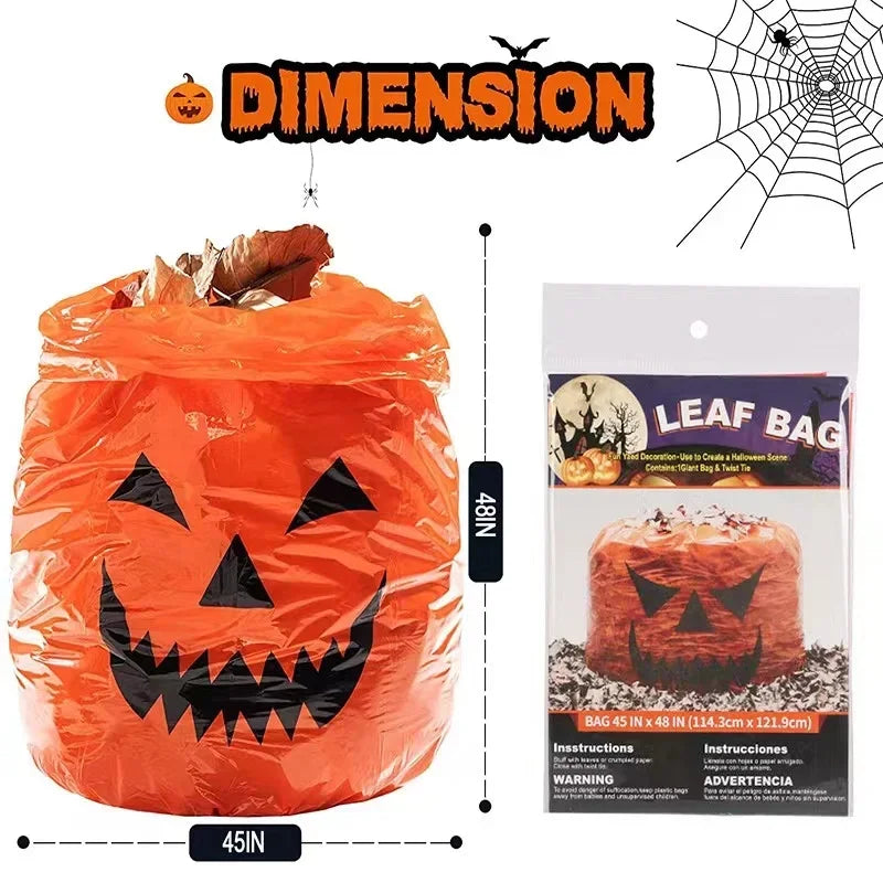 Large Halloween Pumpkin Leaf Bags – Plastic Garbage Bags for Outdoor Lawn & Garden Decoration – Festive Yard Décor for Halloween Parties & Trick-or-Treat