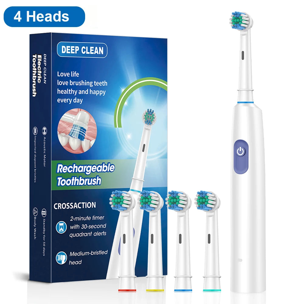 Rechargeable Rotating Electric Toothbrush for Adults, Deep Cleaning, 8 Soft Replacement Brush Heads Included