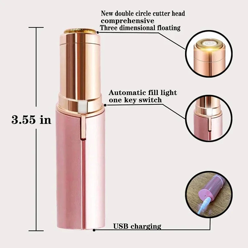 USB Charging Epilator – Facial Hair Removal & Eyebrow Trimmer for Women | Lipstick-Style Mini Electric Shaver