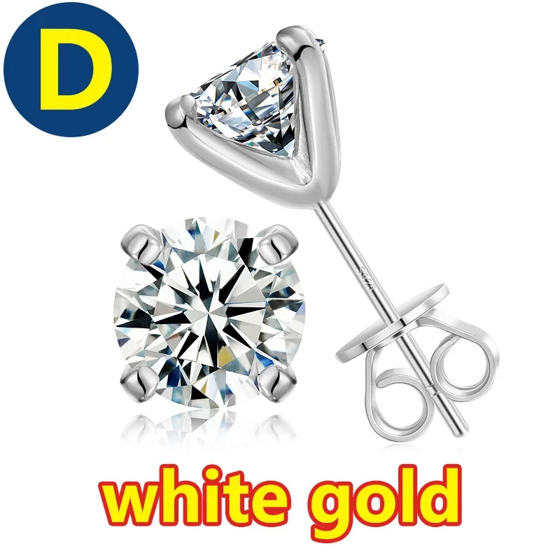 Moissanite Stud Earrings – S925 Sterling Silver Unisex Studs (1–2 CT Options)