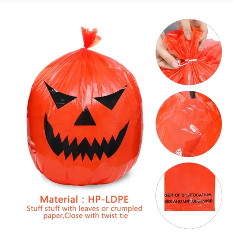 Large Halloween Pumpkin Leaf Bags – Plastic Garbage Bags for Outdoor Lawn & Garden Decoration – Festive Yard Décor for Halloween Parties & Trick-or-Treat